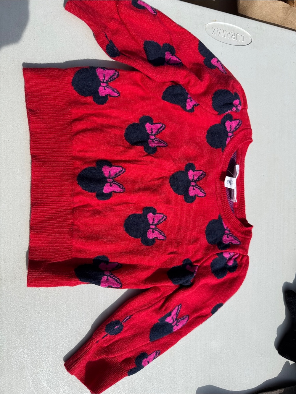 Baby Gap Girls Red Minnie Mouse Sweater with Pink Bow Pattern